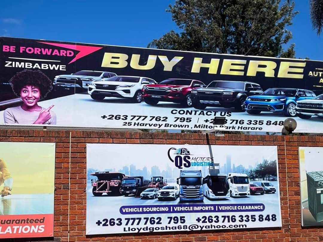 QS Motors Logistics billboard in Harare, Zimbabwe